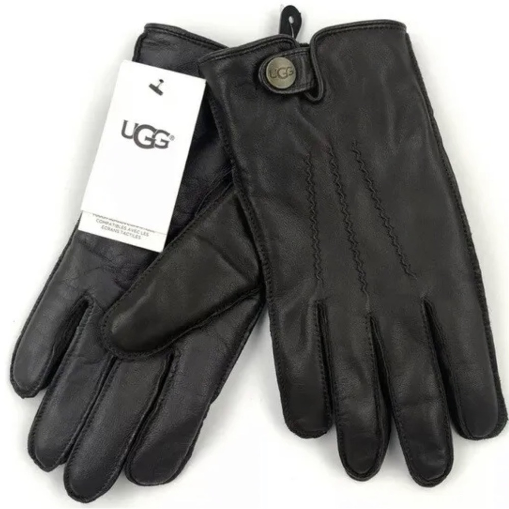 UGG men's Metisse Tabbed touch Tech Gloves - size Large - Black Leather